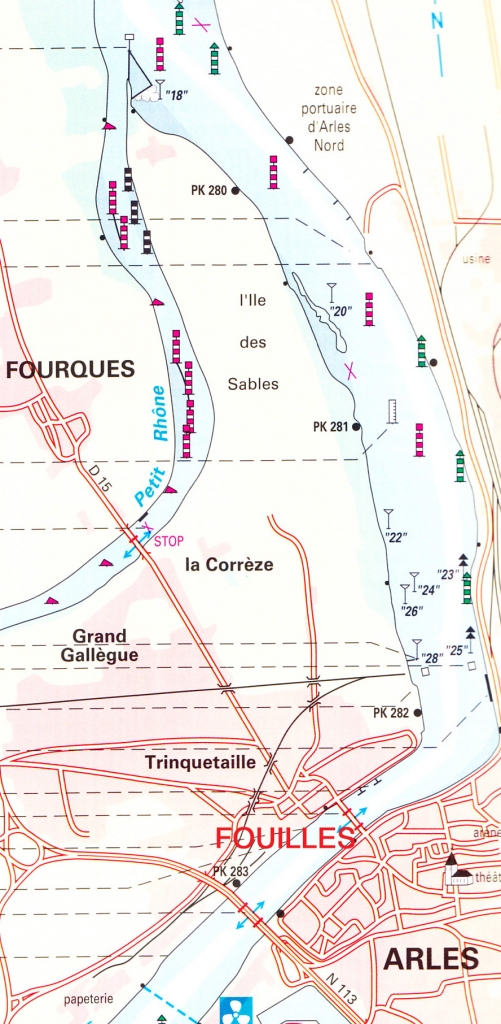 Zone des fouilles (extrait de la Fluviacarte n°11 - Canaux du Midi)
