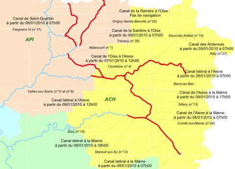 Gel du réseau - carte du service de navigation de la Seine