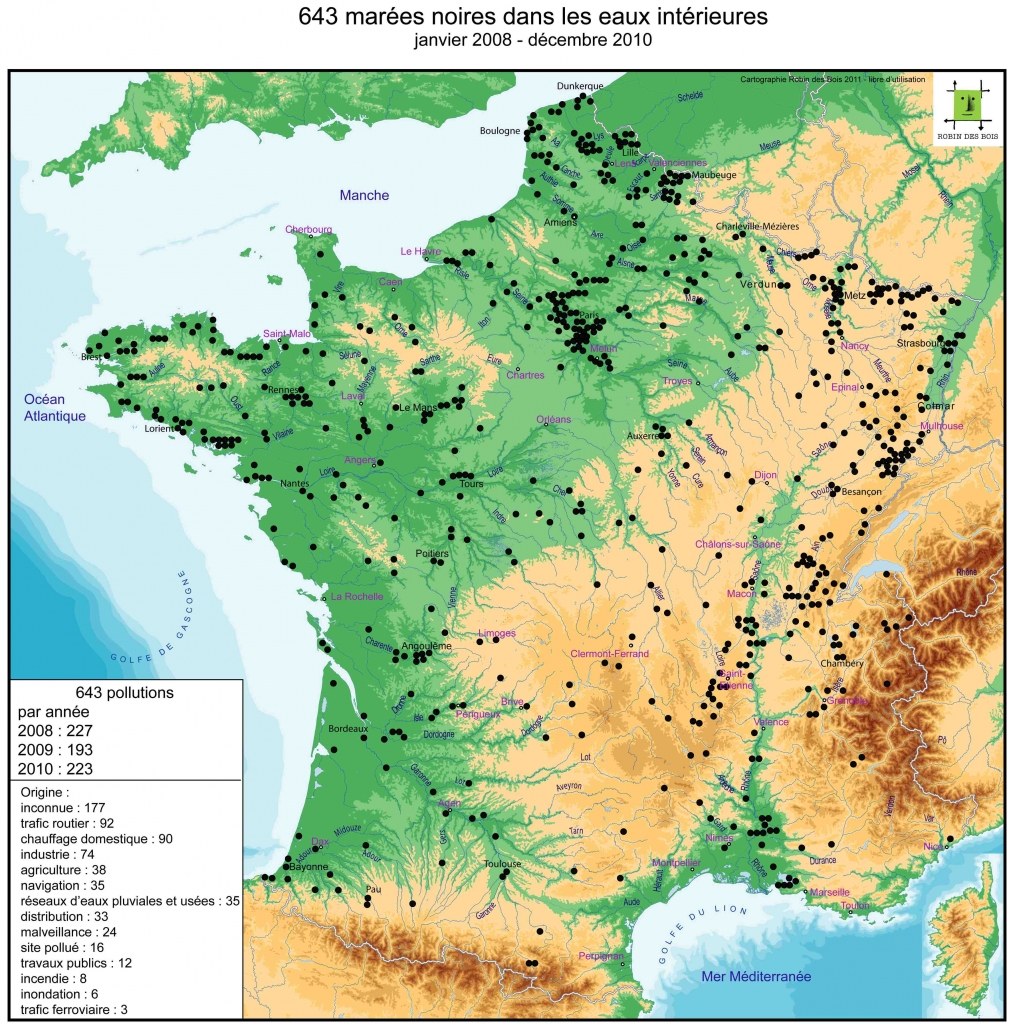 643 marées noires fluviales de 2008 à 2010 (rapport "Robins des bois")