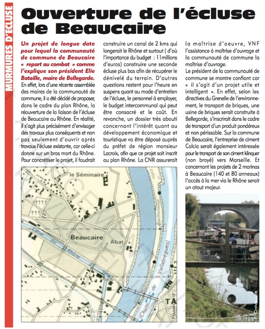 Projet de réouverture de l'écluse de Beaucaire (Fluvial n°177)