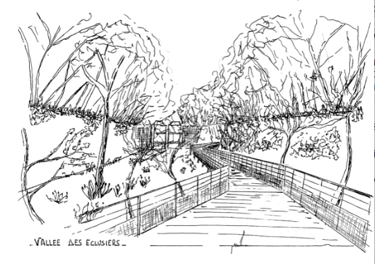 Schéma de la passerelle de la vallée des éclusiers (dessin CCPP)