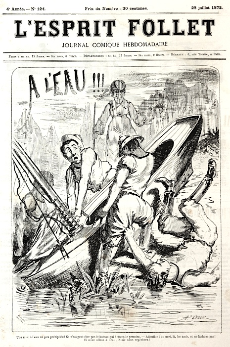 À l'eau ! - Dans  "L'ESPRIT FOLLET" du 28/07/1872 (Dessin A.Lemot)