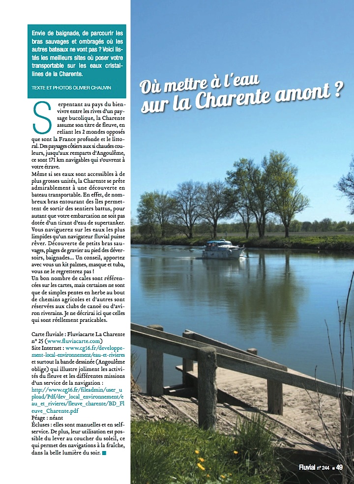 Cales de mise à l'eau sur la Charente (Fluvial n°244)