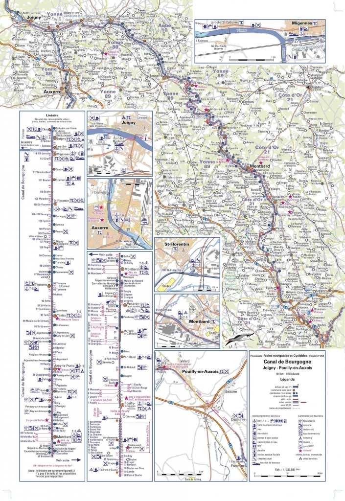 Carte des voies navigables et cyclables du versant Yonne du canal de Bourgogne (Fluvial n°254)