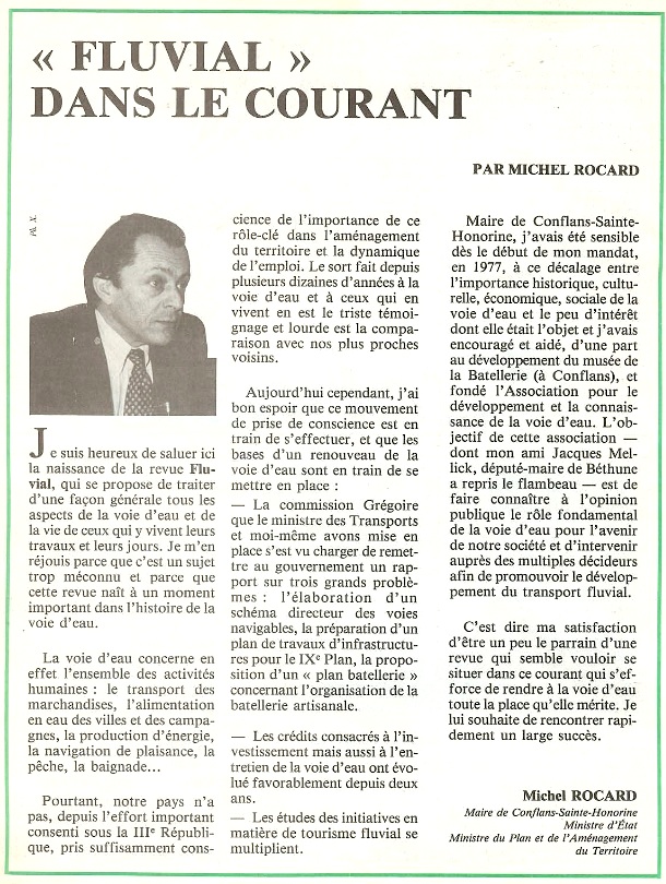 Préface de Michel Rocard pour le 1er numéro de Fluvial en décembre 1982