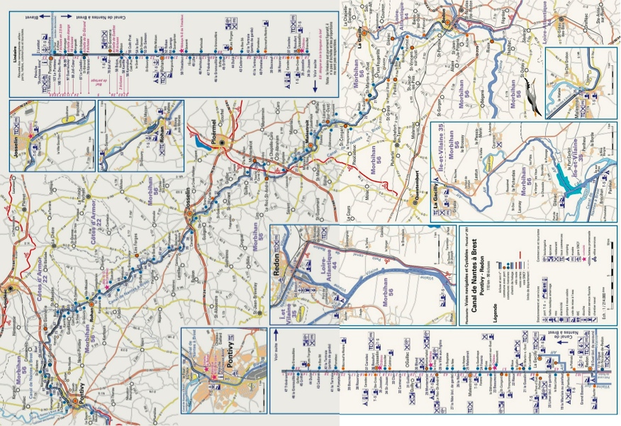Carte fluvestre du canal de Nantes à Brest - Centre (cartographie M.Sandrin)