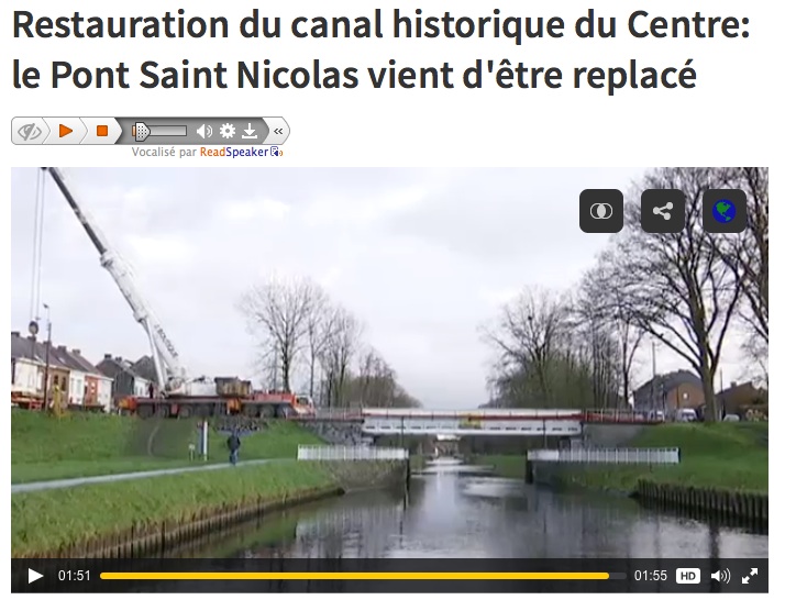 Le pont Saint Nicolas replacé sur ses piles à Houdeng (vidéo RTBF)