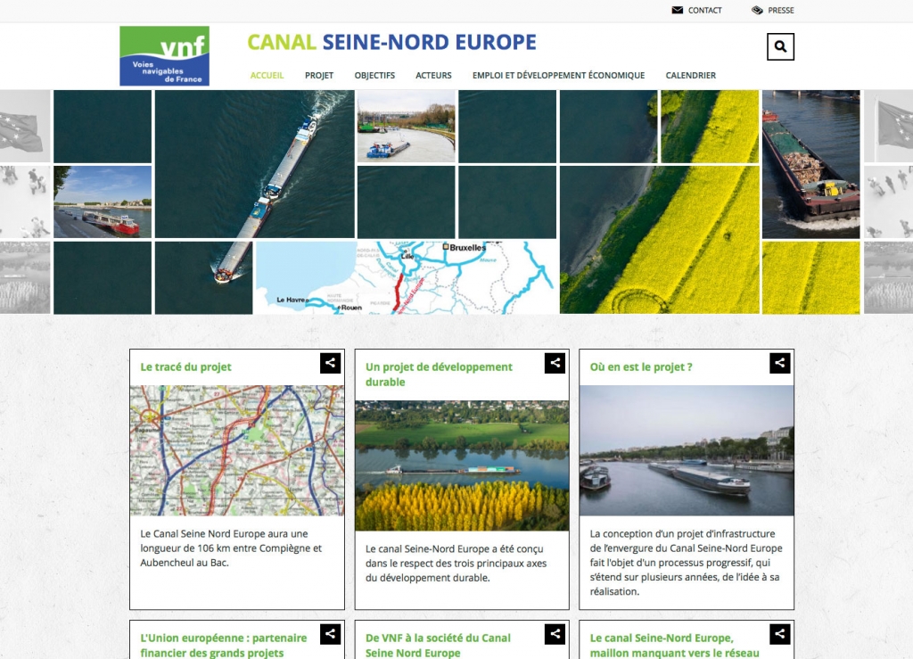 Capture d'écran du site Internet dédié au Canal Seine Nord Europe