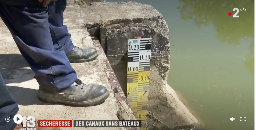 Les canaux et rivières manquent cruellement d'eau cet été ... (photo extraite vidéo France2)