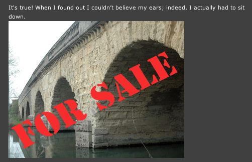 Le pont de Swinford vendu aux enchères (Jane Tomlinson)