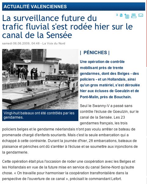 Contrôle des bateaux (La Voix du Nord 06/06/09)