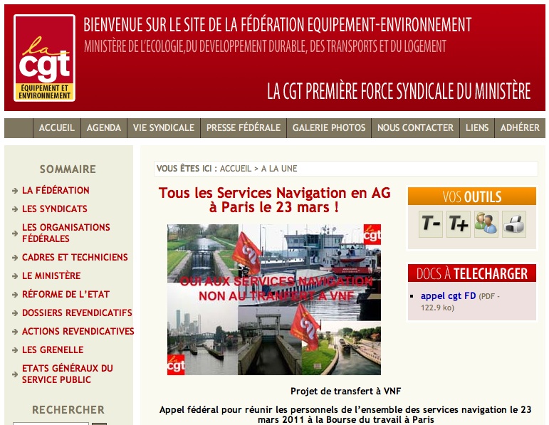 SITE DE LA CGT ÈQUIPEMENT (13/03/11)