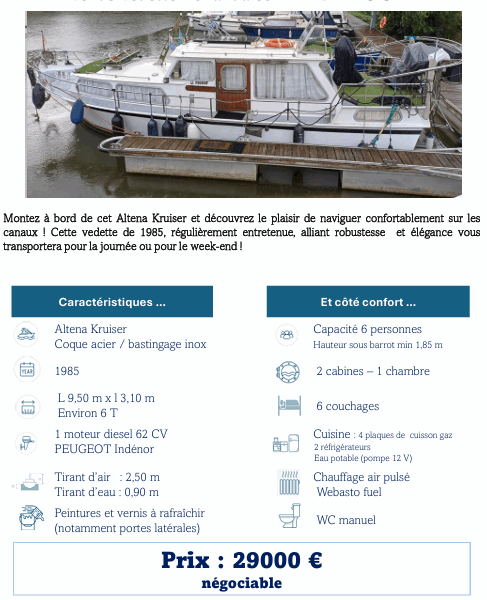 Vends vedette Hollandaise ALTENA KRUISER