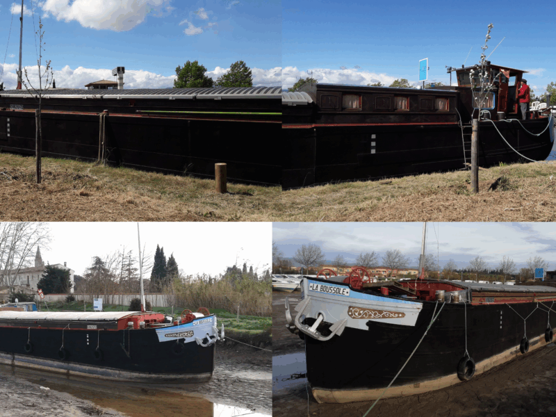 📌 Péniche 29,5 m x 5 m – Projet habitation/activité – Navigation immédiate – Canal du Midi – CC 2027